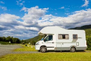 motorhome parked in field