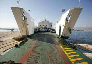 vehicles on a boat