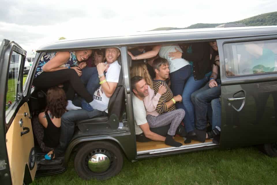 Guinness World record attempt. Comfort Insurance fit 51 people into a VW campervan . PIX.Tim Anderson