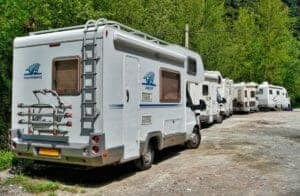 A line of motorhomes