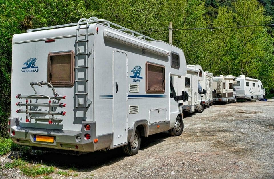 A line of motorhomes