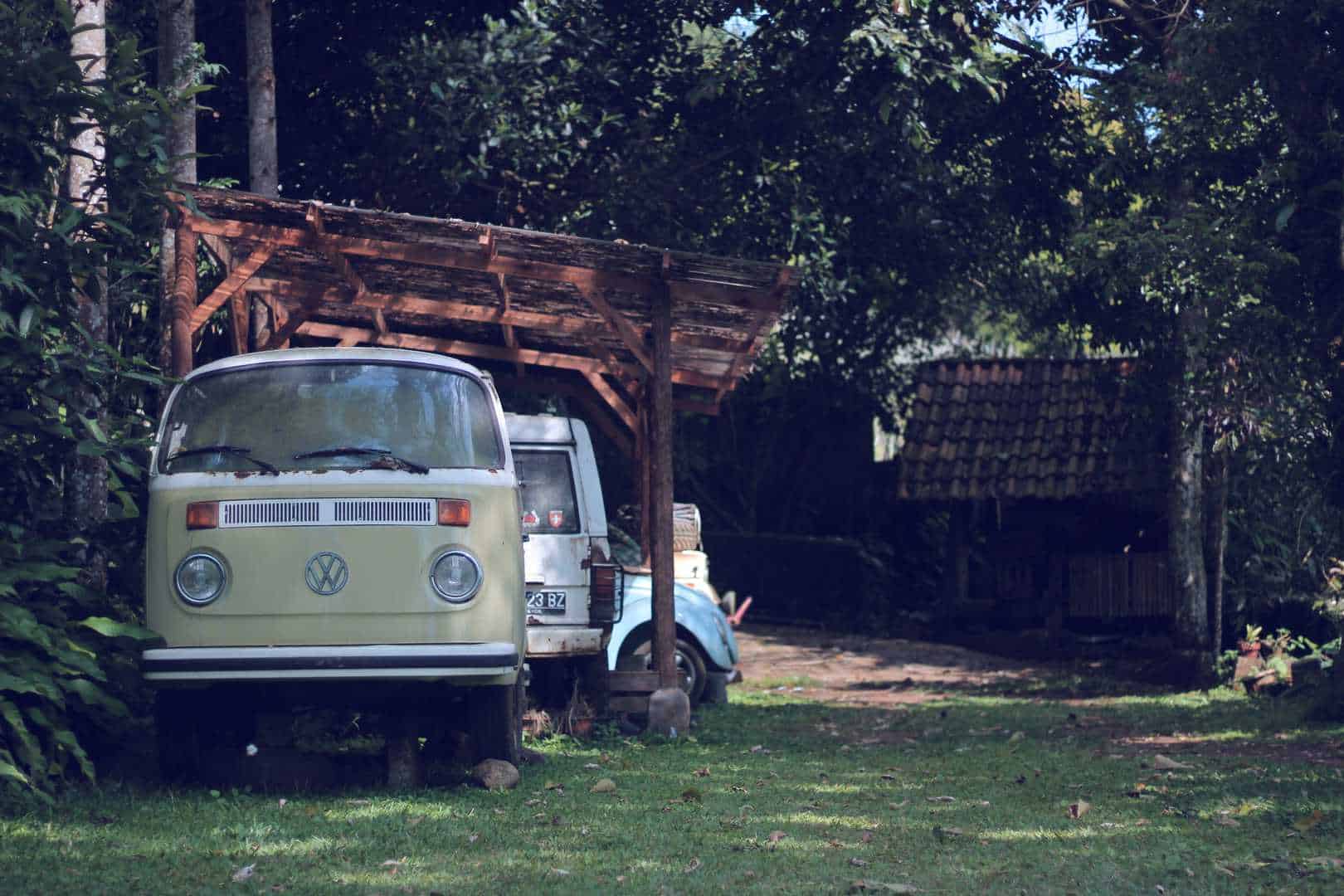 Campervan under shelter