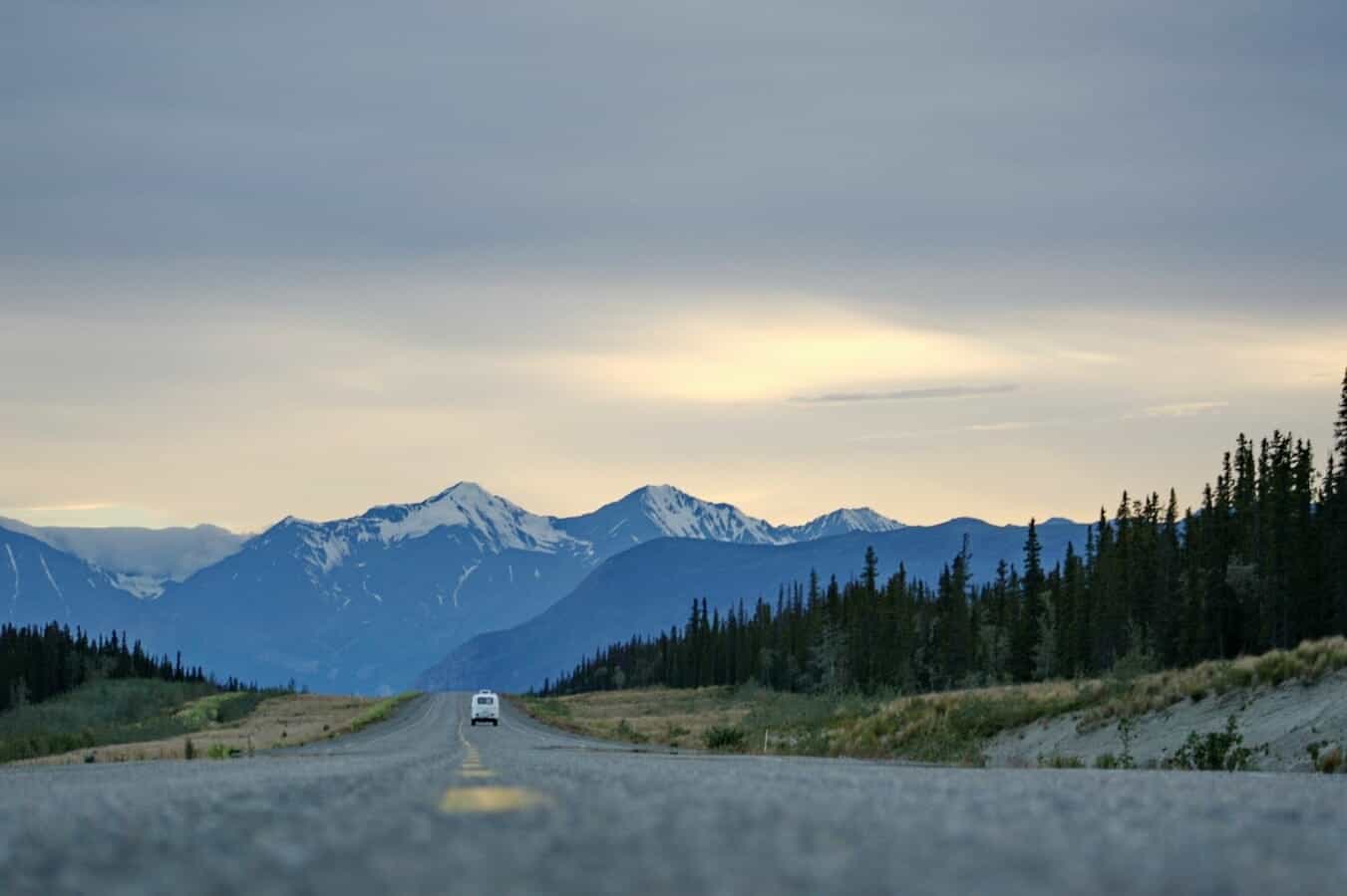 Motorhome in the distance of hills