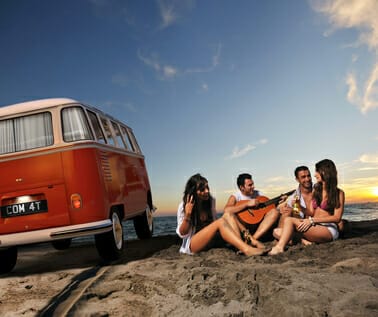 Campervan on Beach with Friends