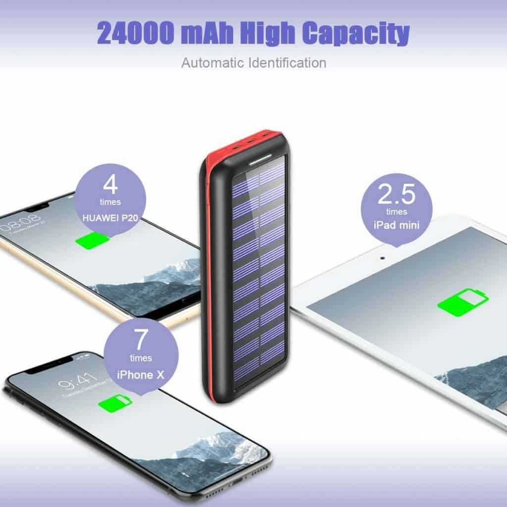 PLPOCHY 24000mAh Portable Phone Charger Solar Power Bank