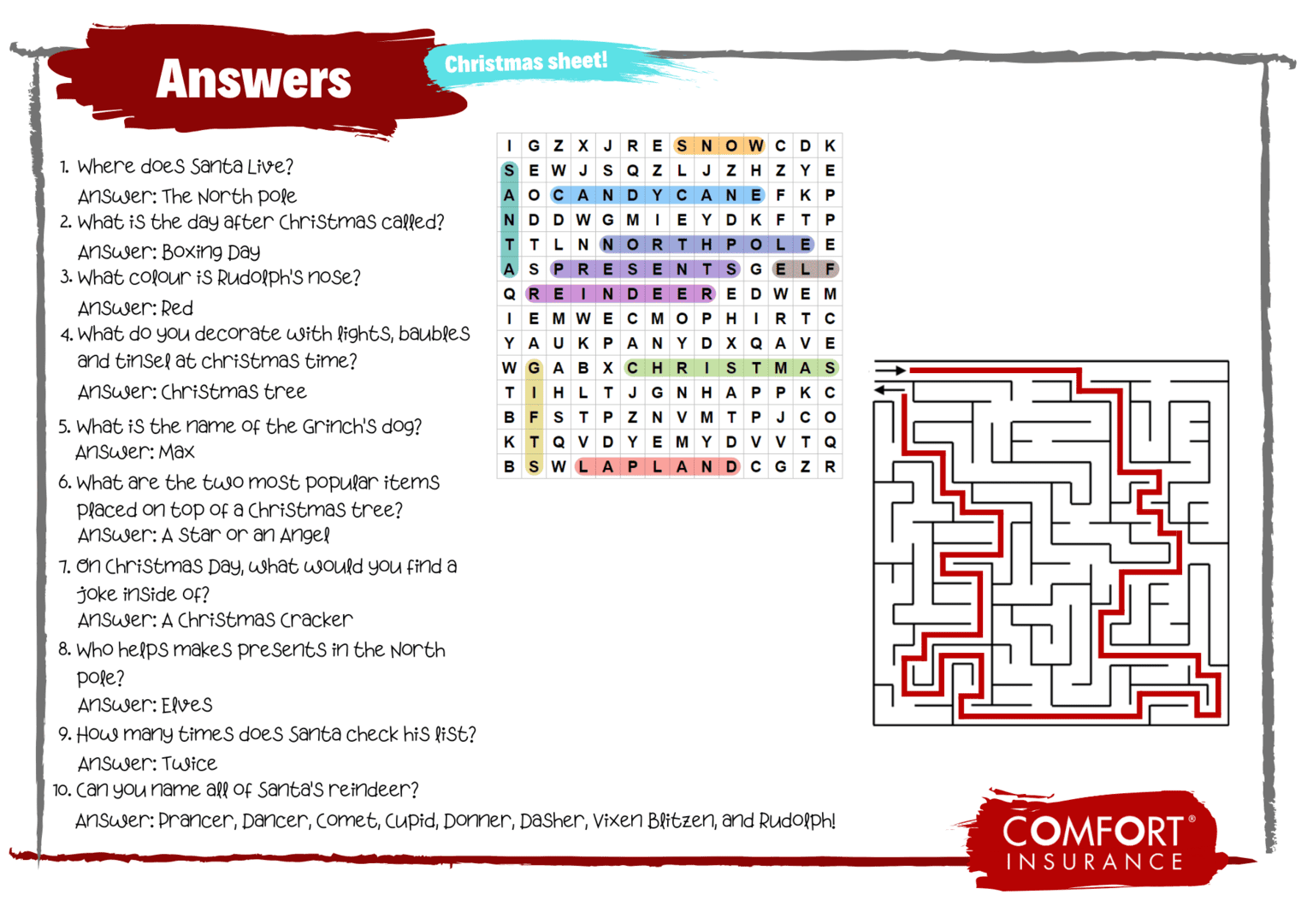 Christmas Activity Sheets Answers(1)