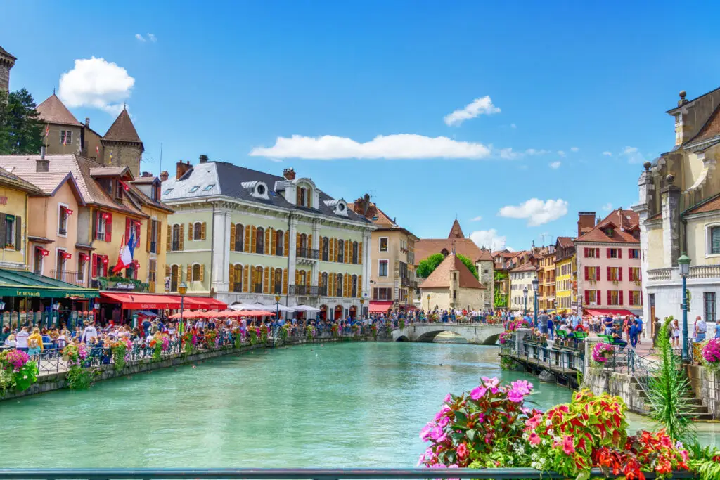 Medieval castle on the canal in a beautiful city Annecy, France